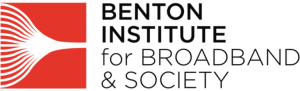 Benton Institue for Broadband & Society red and white logo.